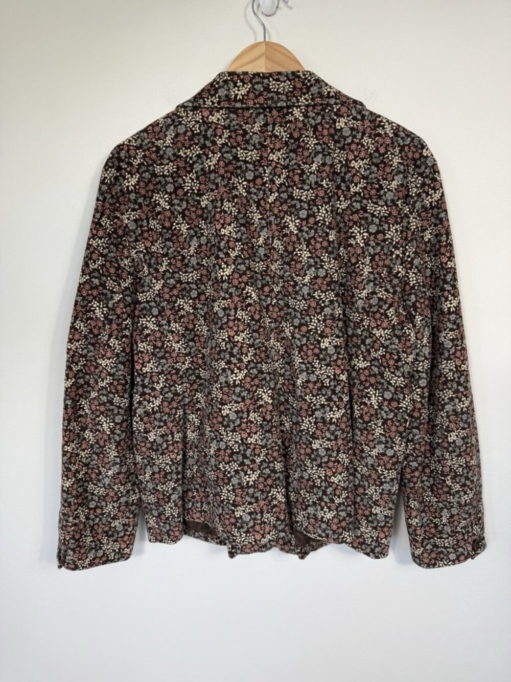 LL Bean Womens Blazer 18 Petite Brown Floral Corduroy Button Jacket Pockets - Picture 8 of 12